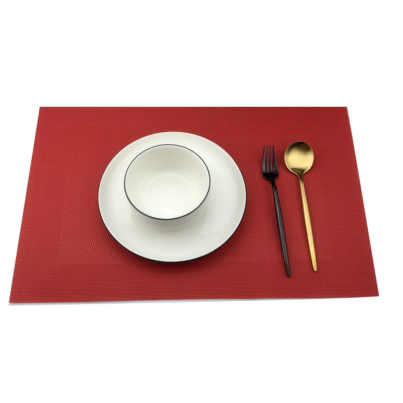Gugrida Vinyl Red Placemats Heat Resistant Dining Table Mats Non-Slip Washable Place Mats Set of 6 ï¼ˆRedï¼‰ - Image 3
